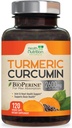 Kurkuma Lisäravinteet 2600mg - 95% Kurkumanoidit Luomukurkuma & BioPerine Black Pepper for Best Absorption, Nature's Vegan Joint Support, non-GMO Tumeric, pullotettu USA - 120 kapselia