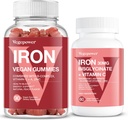 Vegan Iron Gummies + Iron Bisglysinate 30MG Vegaani Iron Supplement Tuki veren terve & Daily Energy aikuisille & lapsille - 90 Count+60 Count