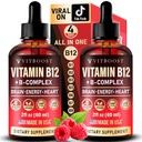 Vegaani B12-vitamiini B Complex 20000 mikrog- Extra vahvuus miehille ja naisille- vadelma neste drops. USA Valmistettu, B1, B2, B3, B5,B6, Biotiini, Foolihappo ja B12 Sublingual Methylcobalamin 4 kuukautta