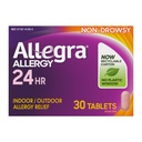 Allegra Adult 24-tunnin Allergia Relief -tabletit, ei-huokoiset allergialääkkeet, 180 mg Fexofenadiinia HCI antihistamiinia pilleri, 30- count