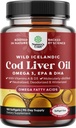 Islannin turska Maksaöljy Softgels - Wild Caught EPA DHA Omega 3 Fish Oil 1000mg per tarjoilu - kestävästi peräisin Burpless Fish Oil täydentää D3-vitamiini & A sydän Joint Brain & Immuun Support