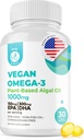DR. MORITZ Vegan Omega-3 Softgels aikuisille ja lapsille, Valmistettu Algae Oil DHA EPA, Small Algae Omega 3 Lisäravinteet, Vegan, 30 Count