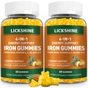 2 Pack Vegan 100MG Iron Supplement Gummies for Women & Men - kanssa C-vitamiinia, A, B aikuisille ja lapsille - energiatuki rautapuutos, anemia - ananas maku (120 Ct)