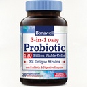 Bonawell Probiootit 120 miljardia PMY 32 kanta, jossa prebiootteja, digestiivisiä Enzymes for Gut Health, 3-in-1 Päivittäinen probiootti, Hyllyt vakaa, Viivästynyt Release, 30 kasviskapselia