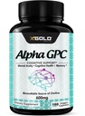 Alfa-GPC-koliinilisä 600mg, 99%+ Erittäin puhdas, Erittäin biologisesti hyödynnettävissä oleva Koliinin lähde,180 Kasviskapselia, kognitiivinen Enhancer-nootrooppinen, tukee muistia ja aivotoimintaa, tehostaa keskittymistä ja motivaatiota