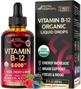 USDA Organic B12 Sublingual Drops - 5000 mikrog Liquid Vegan Methylcobalamiini naisille ja miehille - energia Boost, Focus & Mood, Aivojen terveys tuki - Maksimoi Imeytyminen - 2 kuukauden tarjonta, 2 fl oz