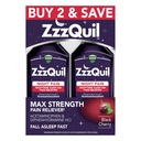 ZzzQuil Liquid Max Strength Pain Reliever, Nighttime Sleep Aid Liquid, Acetaminophen 1000mg, Difenhydramiini 50 mg HCI, ei-luontotyyppi muoto, musta kirsikka maku, 2 pakkaus, 24 FL OZ