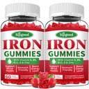 2 Pack Iron Gummies for Women & Men - Vegan Iron Supplement for Anemia & Iron Efficiency, kanssa B12-vitamiini, C-vitamiini, Sinkki, Folaatti - energia Boost, sokerivapaa, mansikka maku, 120 kreivi