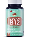 Yuve Vegan B12, kalsiumia maksimiabsorbaatioon - Aktiivinen energia ja keskushermosto tuki - 1000 mcg Cobalamiini B 12 - luontaista, ei-muuntogeenistä, gluteeniton, sokeriton - 30 Tabs