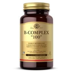 Solgar B-Complex "100," 100 kasvikapselia - Hermoston tuki - Tukee energian aineenvaihduntaa - ei-GMO, Vegaani, Gluteeniton, Maitotuotteeton, Kosher - 100 tarjoilua