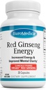 EuroMedica Red Ginseng Energy - Supplement to Support Terve energia & Focus - kasviperäisten täydentää korealainen punainen Ginseng juurijauhe - vegaaniset tabletit Aid Terve Endurance - 30 kapselia