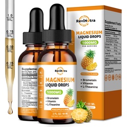 2 Pakkaus Magnesium Glycinate Liquid Drops, 1000 mg nestemäistä Magnesium Complex Drops for Sleep, Hermo, Energia, Lihas, Luu, Rauhoitu & Ruokavalio, Korkea Imeytyminen, 2 Fl Oz, Ananas Flavor