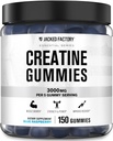 Jacked Factory Creatiini Monohydraatti Gummies (3g) - Creatiini lihasten kasvua, vahvuus, parannettu energia, ja parannettu urheilullinen suorituskyky - 150 Gummies, sininen vadelma