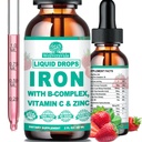 Liquid Iron Supplement w/Vitamin C, B-Complex, High Potency Iron Liquid w. Multivitamiini, Vegan Iron Drops naisille, lapsille, Chelate Liquid Iron Supplement for Anemia, väsymys, Red Blood Cell Support