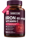 Rautalisä miehille, korkea teho Rauta 65 mg kanssa C-vitamiini 250 mg, vatsan ystävällinen rauta pillereitä Red Blood Cell & Immuuni tuki, ei-GMO & Gluteenittomia 180 Vegaanitabletit