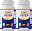 Vitamatic 2 Pack Islantilainen turska Maksan öljy kapselit 1250mg 120 Softgels (Lemon Flavor) - edistää sydän- ja verisuonitautien terveyttä