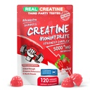 Kreatiini Monohydraatti Gummies Complex miehille & naisille, 5 Gram per tarjoilu Elektrolyytti Creatiini Gummy for Muscle Strength, Lihas Builder, Energy Boost, Pre-Workout täydennysosa-120 Mansikka Gummies