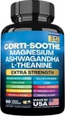 Corti-Soothe Cortisol Supplement,Magnesium Glycinate 200mg L-Theanine 150mg Ashwagandha 150mg Fosfatidyyliseriini Cortisol Mane Ginkgo Biloba Bacopa Monnierin juuri [60 Caps]
