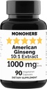 MONOHERB American Ginseng Extract 1000 mg - 90 kasvissyöjäkapselia