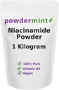 Niasiiniamidi Kuiva-aine (Vitamin B3) 100% Pure Niacin Powder 500 mg Flush-free Supplement (1 kilogramma)
