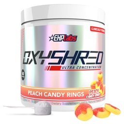 EHP Labs OxyShred Pre Treenout Powder - Preworkout Powder with L Glutamiini & Acetyl L Carnitine, Energy Boost Drink - Persikka Candy Rings, 60 tarjoilua