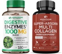 Terveellinen hyvinvointi Ruoansulatuselimistö 1000MG Plus Prebiootit & Probiootit Lisäravinteet + Super- absorb Multi Collagen Pillerit (tyyppi II III V X) Organic Yrtit ja Bioperiine Bundle
