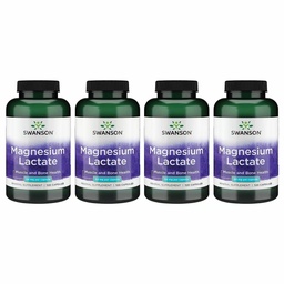 Swanson Magnesiumlaktaatti - Mineraali Supplement Edistävät lihasten ja luun terveyttä Tuki - Laktoositon laktaatti Mineraalilomake hellää imeytymistä varten - (120 kapselia, 84 mg Each) 4 pakkaus