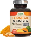 Kurkuma-lisä 2600 mg - orgaaninen inkivääri & kurkuma, 95% Curcuminoids, BioPerine Black Pepper for Best Absorption, Nature's Vegan Joint Support, non-GMO, pullotettu USA - 180 kapselia