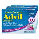 Advil Junior Strength Purettava Ibuprofeeni Pain Reliever ja kuumeen reduktori, Lasten Ibuprofeeni kivunlievitykseen, Rypäle - 24 tablettia (paketti 3)