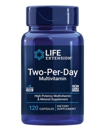 Life Extension Two-Per-Day Multivitamin, Vitamin B, C, D, zink, Packad med över 25 vitaminer, mineraler och extrakt, tvåmånaders leverans, icke-GMO, Gluten-Free, 120 kapslar