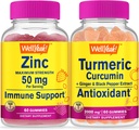 WellYeah Sinkki + Turmeric Curcumin, Gummies Bundle - Suuri Maku, vitamiini täydentää, Gluteeniton, GMO-vapaa, purukumi