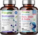 B-3 Nikotinamidi 500 mg 180 Vcaps - hiukset iho ja kynnet 180 Kapselit 10000 mcg Biotiini - Nikotinic Amide Niacin Natural Flush-free-vitamiini Formula - tukee ihon solujen terveys