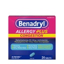 Benadryl Allergy Plus Ruuansulatus Ultratabs, Difenhydramiini HCl: n kanssa käytettävä lääke Nanasaalidekongestantti, Allergia ja Sinus Congestion Response Tabletit, 24 lla
