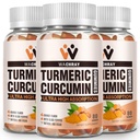 Turmeric Curcumin Gummies inkivääri & Black Pepper Extract - 3 pakkaus Tumeric Gummy lisäravinteet kipu tulehdus Yhteinen paino Terveys tuki - Vegan, Luomu, Liivate - aikuisille ja lapsille