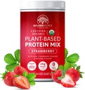 Mansikka - Kasvipohjainen proteiinijauhe, proteiiniseos, proteiinijauhe vitamiineilla ja kivennäisaineilla, 20 g proteiinia, & täydellinen aminohappoprofiili, vegaaninen proteiinijauhe