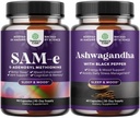 Bundle Pure SAM-E Nootropic Brain Supplement ja Mielenparannusaine Organic Ashwagandha Kapselit - Aivojen tuki täydentää - Kilpirauhasen energiafokus ja lisämunuaisten tuki
