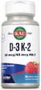 KAL- vitamiini D3 K2 ActivMelt, Bone Health, Heart and Immune Support Supplement w/ D3 1000 IU ja MK7- vitamiini K2, Instant liuotus välilehdet, luonnollinen vadelma maku, 60 tarjoilua, 60 Micro Tabletit