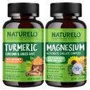 NATURALLO Tumeric Curcumin, Plant Based Joint Support, Magnesium Glycinate, 200 mg Magnesium - Gluteeniton, ei GMO - 120 kapselia