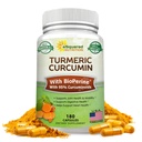 aSquared Nutrition Turmeric Curcumin 1300mg BioPerine Black Pepper Extract - 180 kapselia - 95% Curcuminoids, 100% Natural Tumeric juurijauhe lisäravinteet, Pure & Joint Stiffness pillereitä