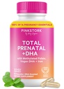Vaaleanpunainen Stork yhteensä prenatal vitamiineja DHA, Folaatti, rauta, koliini ja B12-vitamiini - Preception Nutrition - Prenatals for Women, Raskaus Essence - Mint Essence, 60 kapselia, 1 kuukausi tarjonta
