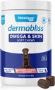 Vetnique Dermabliss Omega & Skin Health Fish Oil for Dogs Soft Chews Terve iho & takki koirille Biotin & DHA - Hickory Salmon Dog Treats (120 Count Chews)
