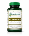 Green Organic lisäravinteet (Pack-1), B12-vitamiini ja Foolihappo, 1000 mcg, 90 VCaps, käsin tehty, vegaaninen, ei-GMO, tukee toimintaa hermoston, ja rehellisyys ihon, hiusten ja maksan
