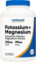 Nutricost Kalium (99 mg) Magnesium (210 mg) Sitraatit, 240 kapselia - ei- geenimuuntogeenisiä organismeja, gluteeniton