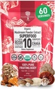 Organic Mushroom Powder Extract - Superfood 10 Täydennys 14x Vahvempi 100% Pure USDA Immuniteetti Booster- Reishi, Chaga, Cordyceps, Shiitake, Lions Mane, Turkki Tail ja enemmän. Lisää kahviin/tee 60 grammaa