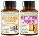 Glukosamiini Chondroitin Turmeric + Multivitamiini naisille 2-Bottle Supplement Bundle hänelle. Terveellinen immuunivaste, yhteinen tuki, antioksidantti ominaisuudet