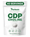 Purisure CDP Choline Powder, 10g, CDP Choline lisäravinteet, jotka tukevat huomiota, keskittyä ja energiaa, Citicoline Powder for Cognitive Function, Lisää motivaatiota ja tuottavuutta, 40 palvelinta