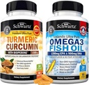 Triple Strength Omega 3 Fish Oil Softgels (1 kuukausi tarjonta) Plus Turmeric Curcumin Black Pepper Extract 1500mg Complex (1 kuukausi tarjonta)