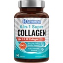 Multi Collagen Complex, tyyppi I, II, III, 6-in-1 Superkollageeni C-vitamiinin, hyaluronihapon, biotiini, kurkuma, mustapippuri, Keto, 90 kapselia