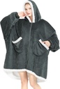 Topcee Ylimittainen Blanket Sherpa Fleece Blanket Hoodie Mukava Soft Lämmin Paksu Iso huppari hikipaita - Cozy ja Fuzzy Blanket jättiläistasku - Tummanharmaa
