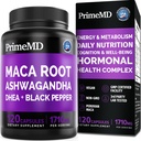 6-in-1 Organic Maca Root Ashwagandha kapselit 1710mg DHEA ja Black Pepper Fruit Extract naisille ja miehille - Black Maca täydennysosa kestävyys, luu-ja mielialatuki täydentää, 120